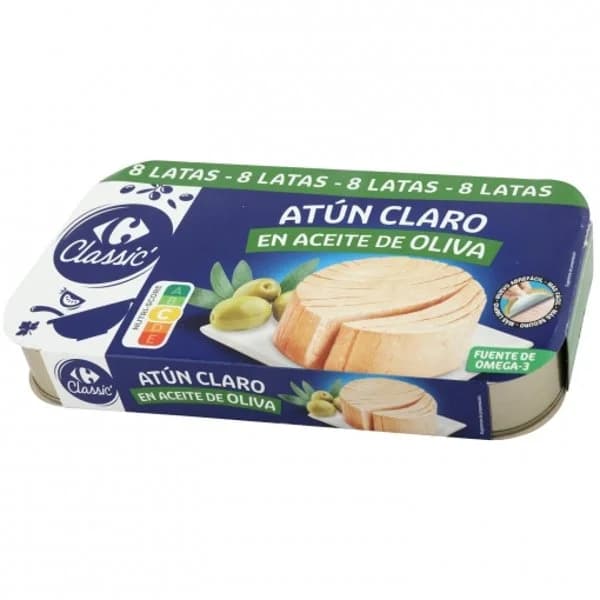 Atún claro en aceite de oliva Classic Carrefour pack de 8 latas de 52 g. - 0.42 kg - Imagen del producto en Findit