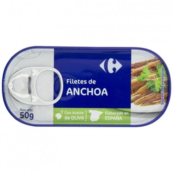 Filetes de anchoa en aceite de oliva Classic Carrefour 30 g. - 0.03 kg - Imagen del producto en Findit