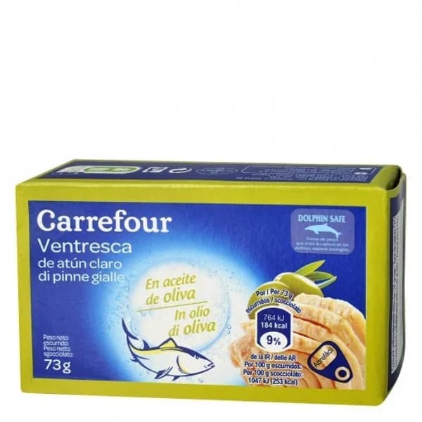 Ventresca de atún claro en aceite de oliva Carrefour 73 g. - 0.07 kg - Imagen del producto en Findit