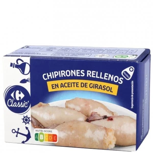 Chipirones rellenos en aceite de girasol Classic Carrefour 72 g. - 0.07 kg - Imagen del producto en Findit