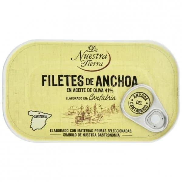 Filetes de anchoa del Cantábrico en aceite de oliva De Nuestra Tierra 53 g. - 0.05 kg - Imagen del producto en Findit
