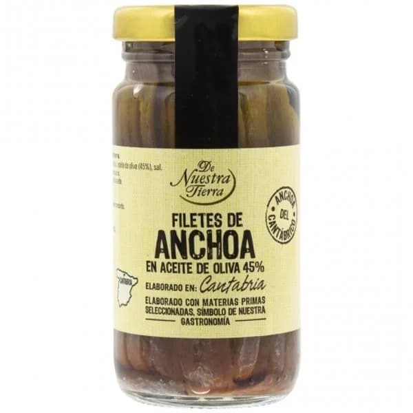Filetes de anchoa del Cantábrico en aceite de oliva De Nuestra Tierra 55 g. - 0.06 kg - Imagen del producto en Findit