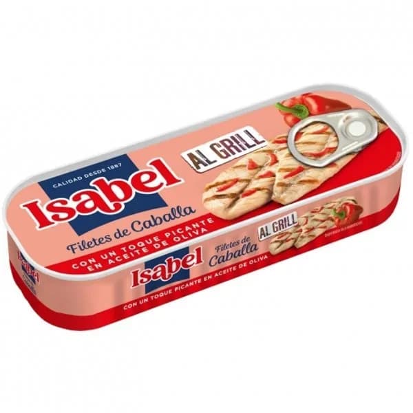 Filetes de caballa al grill con un toque picante en aceite de oliva Isabel 120 g. - 0.12 kg - Imagen del producto en Findit