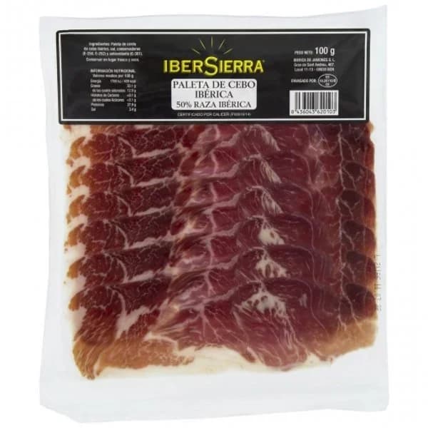 Paleta de Cebo Ibérica 50% Raza Ibérica en lonchas IberSierra sin gluten y sin lactosa 100 g - 0.1 kg - Imagen del producto en Findit