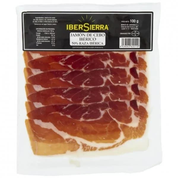 Jamón de Cebo Ibérico 50% Raza Ibérica en lonchas IberSierra sin gluten y sin lactosa 100 g - 0.1 kg - Imagen del producto en Findit
