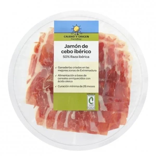 Jamón de Cebo Ibérico 50% Raza Ibérica en lonchas Círculo de Calidad 80 g - 0.08 kg - Imagen del producto en Findit
