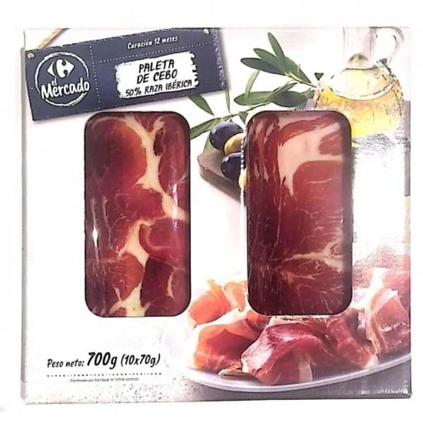 Maletín de Paleta de Cebo Ibérica 50% Raza Ibérica en lonchas Carrefour El Mercado 10 sobres de 70 g - 0.7 kg - Imagen del producto en Findit