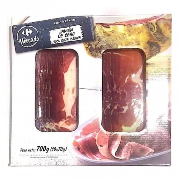 Maletín de Jamón de Cebo Ibérico 50% Raza Ibérica en lonchas Carrefour El Mercado 10 sobres de 70 g - 0.7 kg - Imagen del producto en Findit