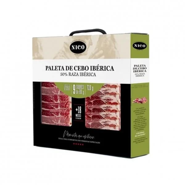 Maletín de Paleta de Cebo Ibérica 50% Raza Ibérica en lonchas Nico 9 sobres de 80 g - 0.72 kg - Imagen del producto en Findit