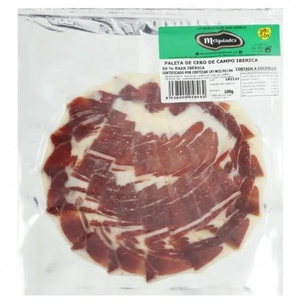 Paleta de cebo campo ibérico 50% raza ibérica cortado a cuchillo Melquiades 100 g - 1 ud - Imagen del producto en Findit
