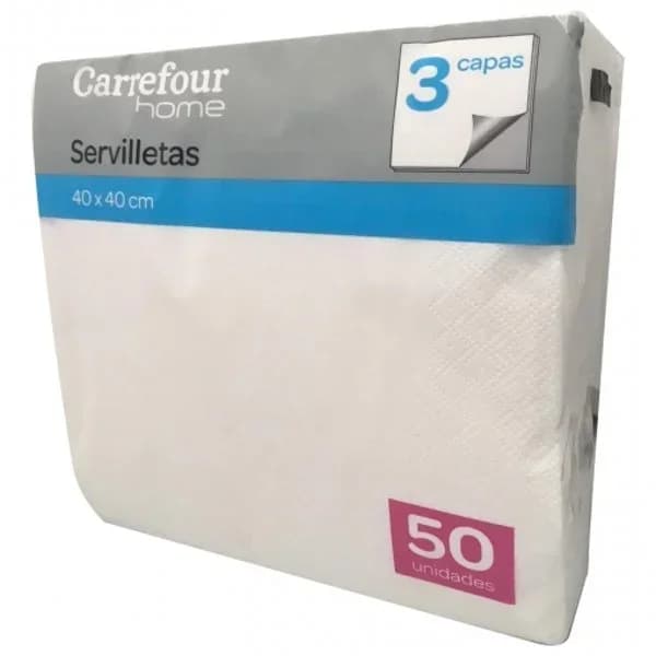 Servilletas  3 capas de Celulosa CARREFOUR HOME 50 ud - Blanco - 1 ud - Imagen del producto en Findit