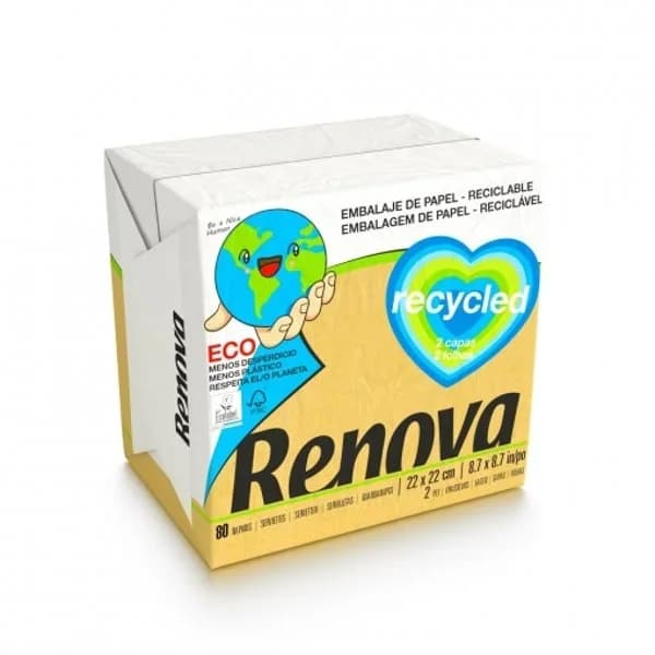 Servilletas 2 Capas RENOVA Recycled 80pz - Blancas - 75 ud - Imagen del producto en Findit