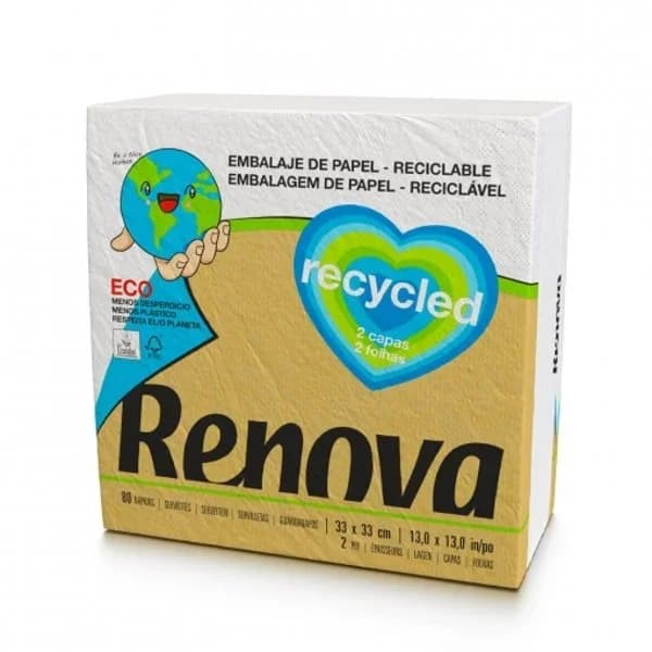 Servilletas 2 Capas RENOVA Recycled 80 ud - Blanca - 84.75 ud - Imagen del producto en Findit