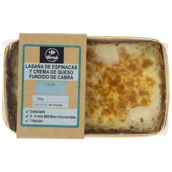 Lasaña de espinacas y crema de queso fundido de cabra Carrefour el Mercado 350 g - 0.35 kg - Imagen del producto en Findit