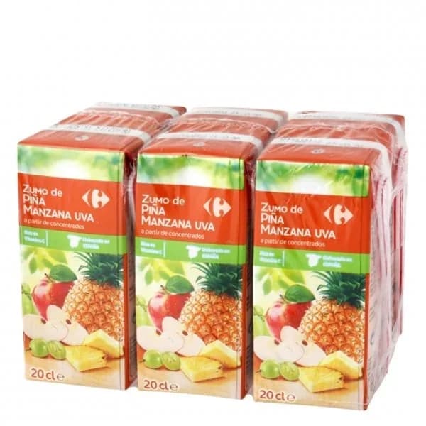 Zumo de piña, manzana y uva Carrefour pack de 6 briks de 20 cl. - 1.2 l - Imagen del producto en Findit