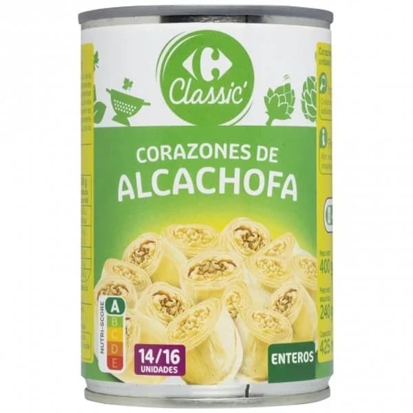 Corazones de alcachofa enteros Classic Carrefour 240 g. - 0.24 kg - Imagen del producto en Findit