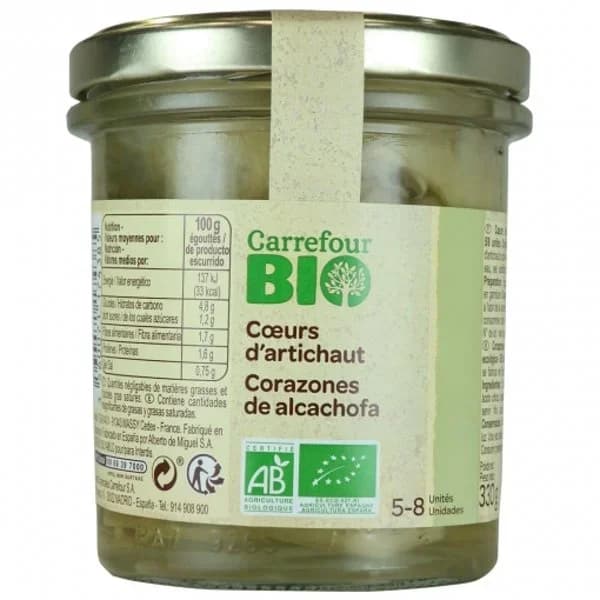 Corazones de alcachofas 5/8 ecológicos Carrefour Bio 200 g. - 0.2 kg - Imagen del producto en Findit