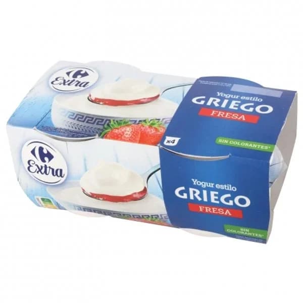 Yogur griego bicapa de fresa Carrefour Extra pack de 4 unidades de 125 g. - 0.5 kg - Imagen del producto en Findit