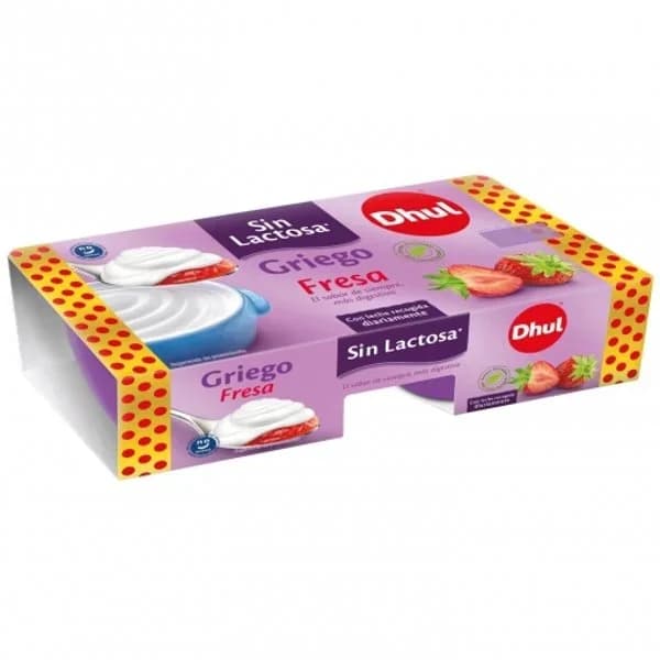 Leche fermentada estilo griego bicapa con fresa Dhul sin gluten sin lactosa pack de 2 unidades de 125 g. - 0.25 kg - Imagen del producto en Findit