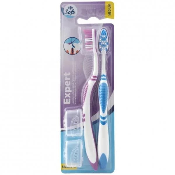 Cepillo de dientes medio cerdas cruzadas Carrefour Soft 2 ud. - 2 ud - Imagen del producto en Findit