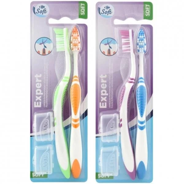 Cepillo de dientes suave cerdas cruzadas Carrefour Soft 2 ud. - 2 ud - Imagen del producto en Findit