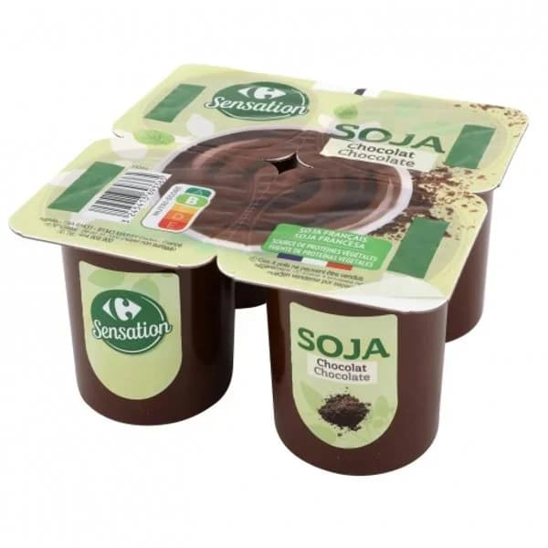 Postre de soja sabor chocolate Carrefour Sensation pack de 4 unidades de 100 g. - 0.4 kg - Imagen del producto en Findit