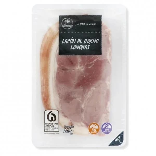 Lacón Cocido al horno en lonchas Carrefour El Mercado sin gluten y sin lactosa 200 g - 0.2 kg - Imagen del producto en Findit