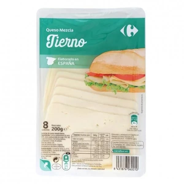 Queso tierno en lonchas Carrefour 200 g. - 0.2 kg - Imagen del producto en Findit