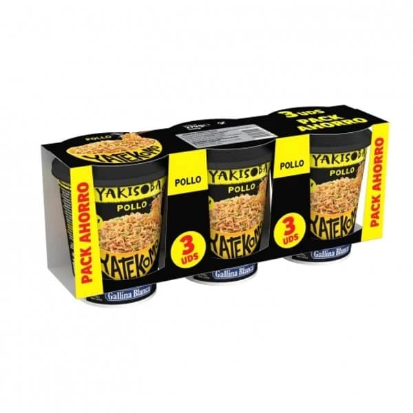 Fideos orientales de pollo Yakisoba Yatekomo pack de 3 unidades de 93 g. - 0.28 kg - Imagen del producto en Findit
