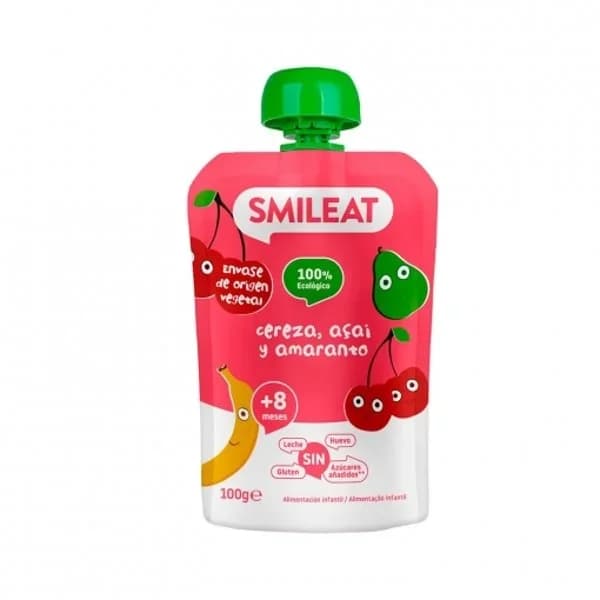 Bolsita de cereza, açai y amaranto desde 8 meses ecológico Smileat sin gluten y sin lactosa 100 g - 0.1 kg - Imagen del producto en Findit
