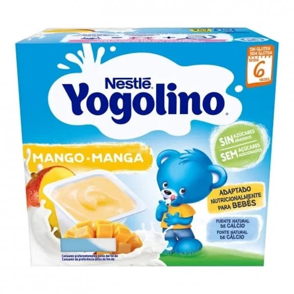Postre lácteo mango desde 6 meses Nestlé Yogolino sin gluten y sin azúcar añadido pack de 4 unidades de 100 g. - 0.4 kg - Imagen del producto en Findit