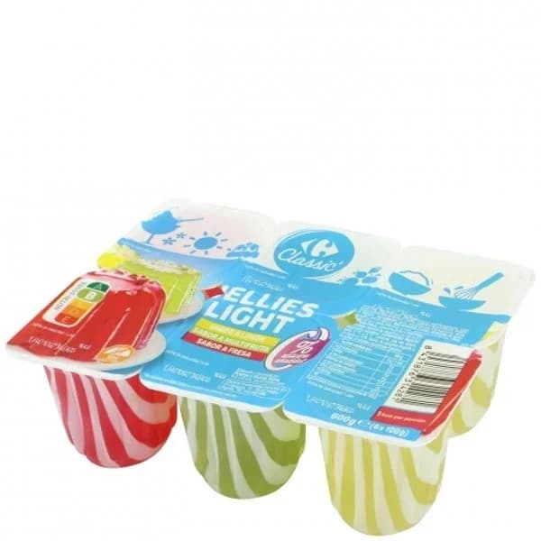 Gelatina light sabores Classic´ Carrefour sin gluten y sin azúcar añadido pack de 6 unidades de 100 g. - 0.6 kg - Imagen del producto en Findit
