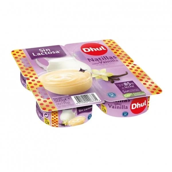 Natillas de vainilla Dhul sin lactosa pack de 4 unidades de 125 g. - 0.5 kg - Imagen del producto en Findit