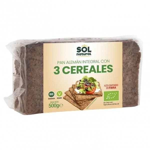 Pan alemán 3 cereales ecológico Sol Natural 500 g. - 0.5 kg - Imagen del producto en Findit