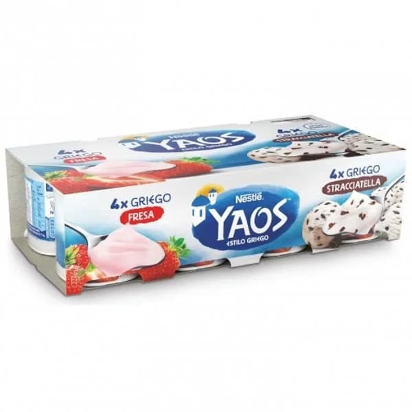 Yogur griego sabor fresa y de stracciatella Nestlé Yaos pack de 8 unidades de 115 g. - 1 ud - Imagen del producto en Findit