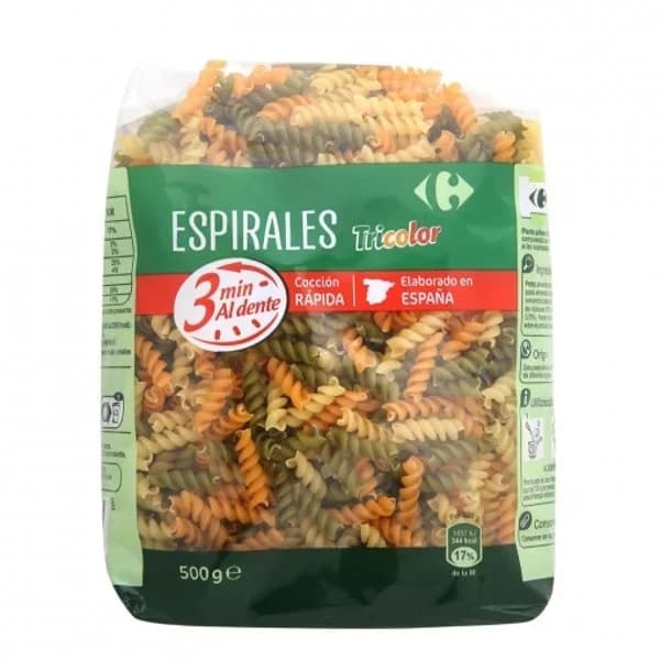 Espirales tricolor Carrefour 500 g. - 0.5 kg - Imagen del producto en Findit
