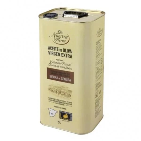 Aceite de oliva virgen extra De Nuestra Tierra D.O. Sierra de Segura lata 5 l. - 5 l - Imagen del producto en Findit