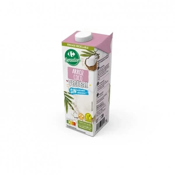 Bebida de arroz con coco sin azúcar añadido Sesatioin Carrefour sin gluten Brik 1 l. - 1 l - Imagen del producto en Findit
