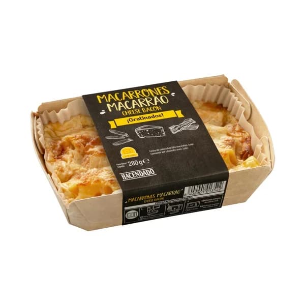 Macarrones con queso y bacon Hacendado gratinados - 0.28 kg - Imagen del producto en Findit