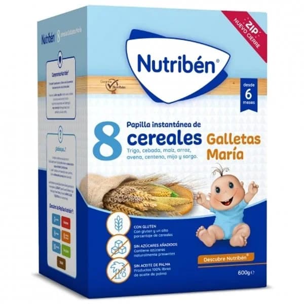 Papilla infantil desde 6 meses 8 cereales galletas María Nutribén sin aceite de palma 600 g. - 0.6 kg - Imagen del producto en Findit