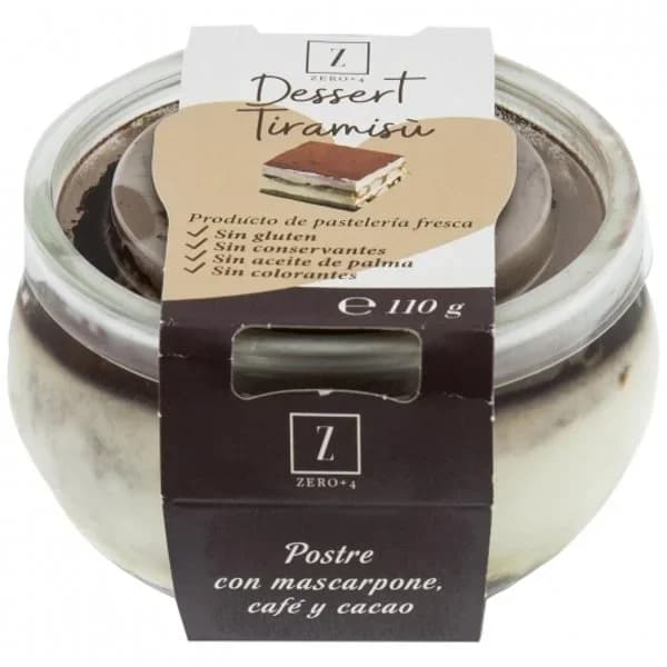 Tiramisú con mascarpone café y cacao Zero+4 sin gluten 110 g. - 0.11 kg - Imagen del producto en Findit