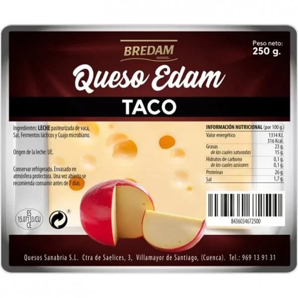 Queso en taco Edam Bredam 250 g. - 0.25 kg - Imagen del producto en Findit