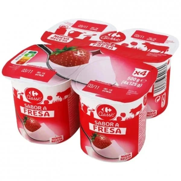 Yogur sabor fresa Carrefour Classic' pack de 4 unidades de 125 g. - 0.5 kg - Imagen del producto en Findit