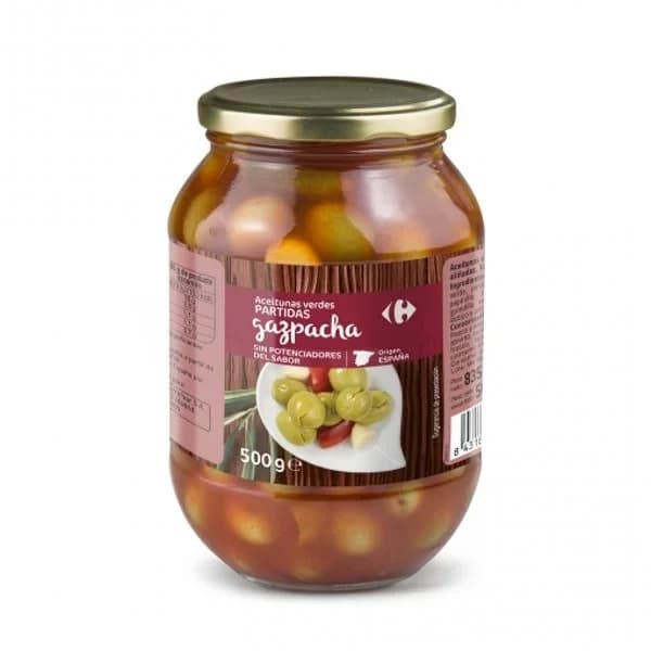 Aceitunas partidas gazpachas Carrefour sin gluten y sin lactosa 500 g. - 0.5 kg - Imagen del producto en Findit