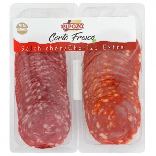 Chorizo extra y salchichón extra El Pozo corte fresco sin gluten bipack de 2x100 g - 0.2 kg - Imagen del producto en Findit