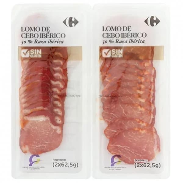 Lomo de cebo ibérico 50% raza ibérica en lonchas Carrefour El Mercado sin gluten 2x62,5 g - 0.12 kg - Imagen del producto en Findit
