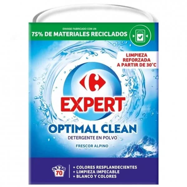 Detergente en polvo frescor alpino Carrefour Expert 70 lavados. - 68.5 ud - Imagen del producto en Findit