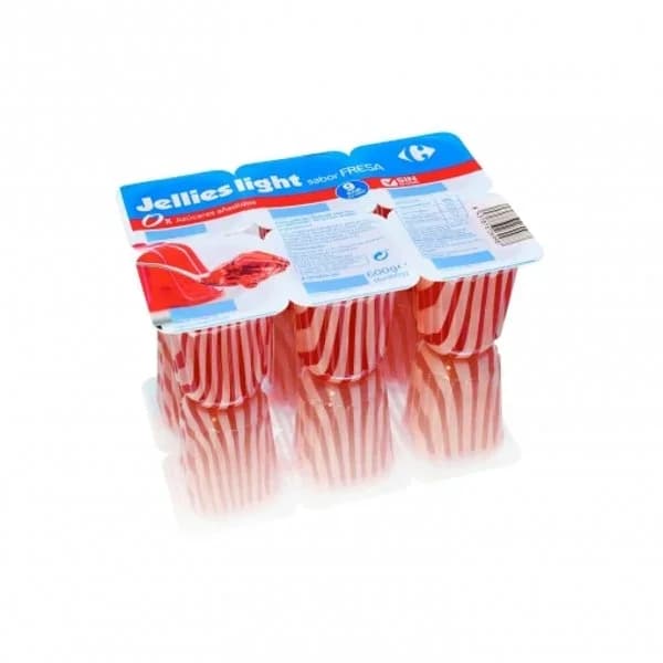 Gelatina light sabor fresa sin azúcar añadido Carrefour sin gluten pack de 6 unidades de 100 g. - 0.6 kg - Imagen del producto en Findit