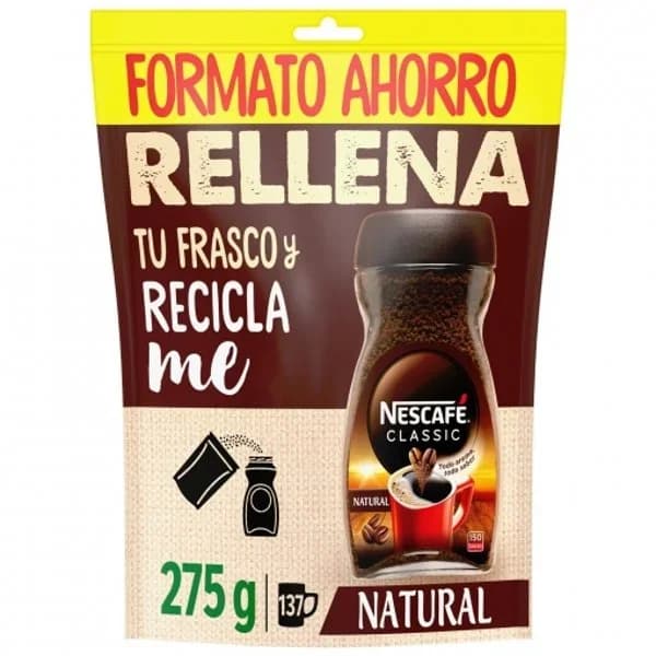 Café solubre natural Nescafé Rellena doy pack 275 g. - 1 ud - Imagen del producto en Findit