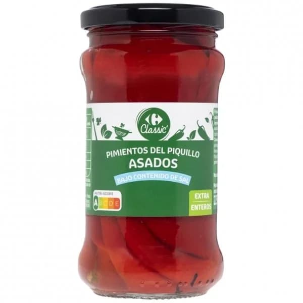 Pimientos del piquillo enteros bajo contenido en sal Carrefour 225 g. - 0.23 kg - Imagen del producto en Findit